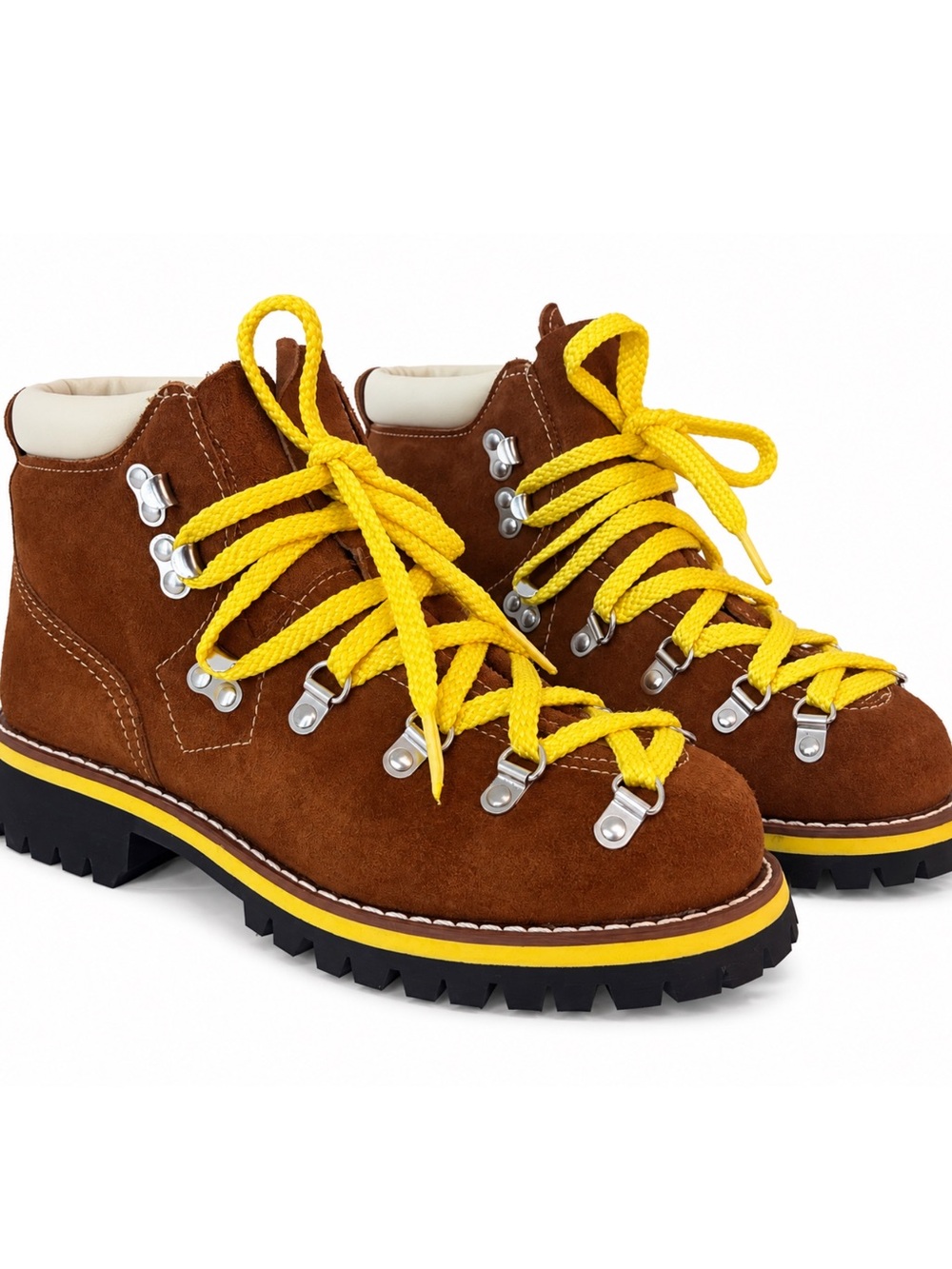 Vintage JCPENNEY Hiking Boots Womens 8 M Brown Suede Vibram Made USA Yellow Lace